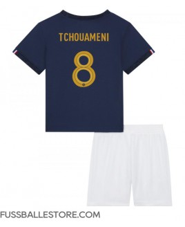 Günstige Frankreich Aurelien Tchouameni #8 Heimtrikotsatz Kinder WM 2022 Kurzarm (+ Kurze Hosen)
